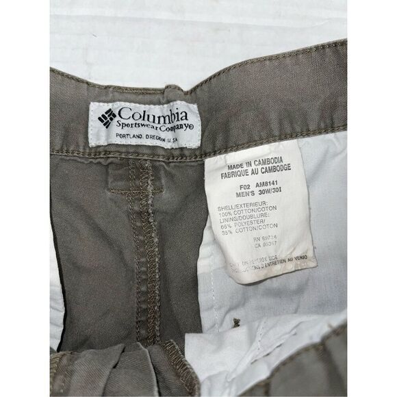 Columbia Shorts Mens 30 Brown Olive green‎ Canvas Cargo Omni-Shade Hiking A19 - Picture 4 of 7